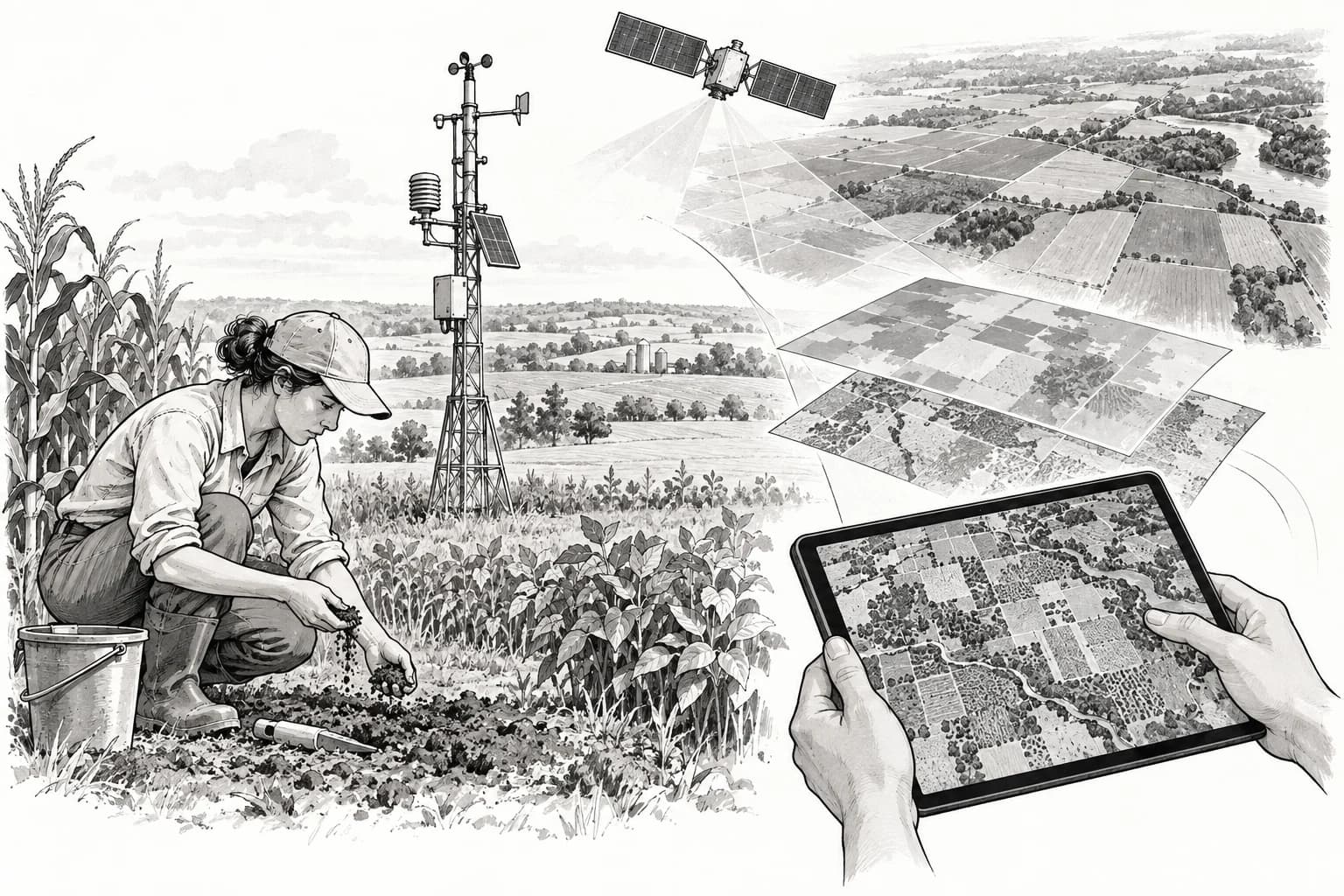 Field measurements and satellite observations contribute to a finer map of estimated cropland carbon changes.