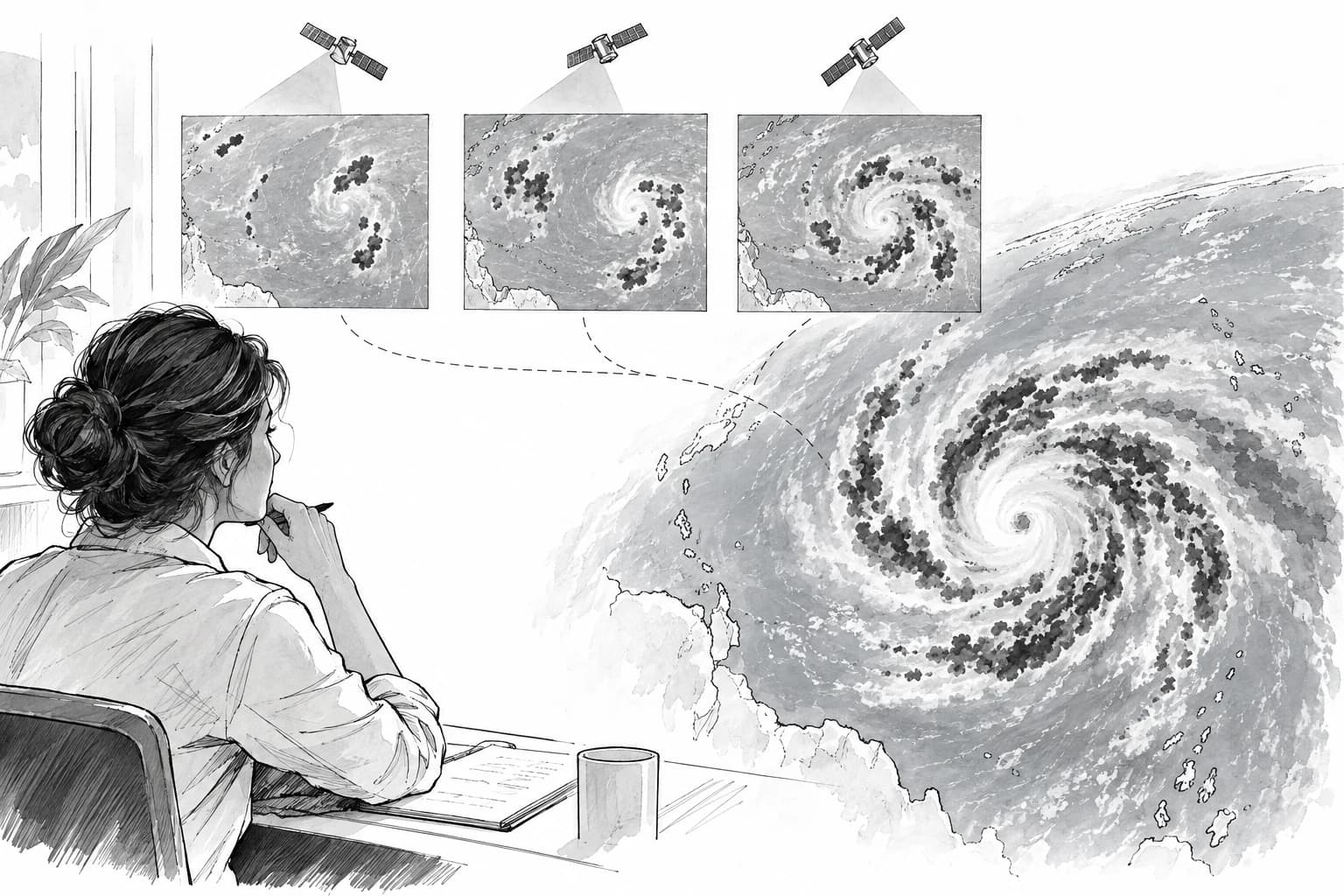 Satellite rain observations help a meteorologist examine rainfall patterns around a tropical storm.